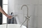 Mount Bathtub Faucet Freestanding Tub Filler Brushed Nickel Standing High Flow Shower Faucets with Handheld Shower Mixer Taps Swivel Spout - Image 10