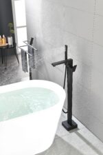Freestanding Bathtub Faucet Tub Filler Matte Black Floor Mount Bathroom Faucets Brass Single Handle with Hand Shower - Image 14