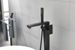 Freestanding Bathtub Faucet Tub Filler Matte Black Floor Mount Bathroom Faucets Brass Single Handle with Hand Shower - Image 5