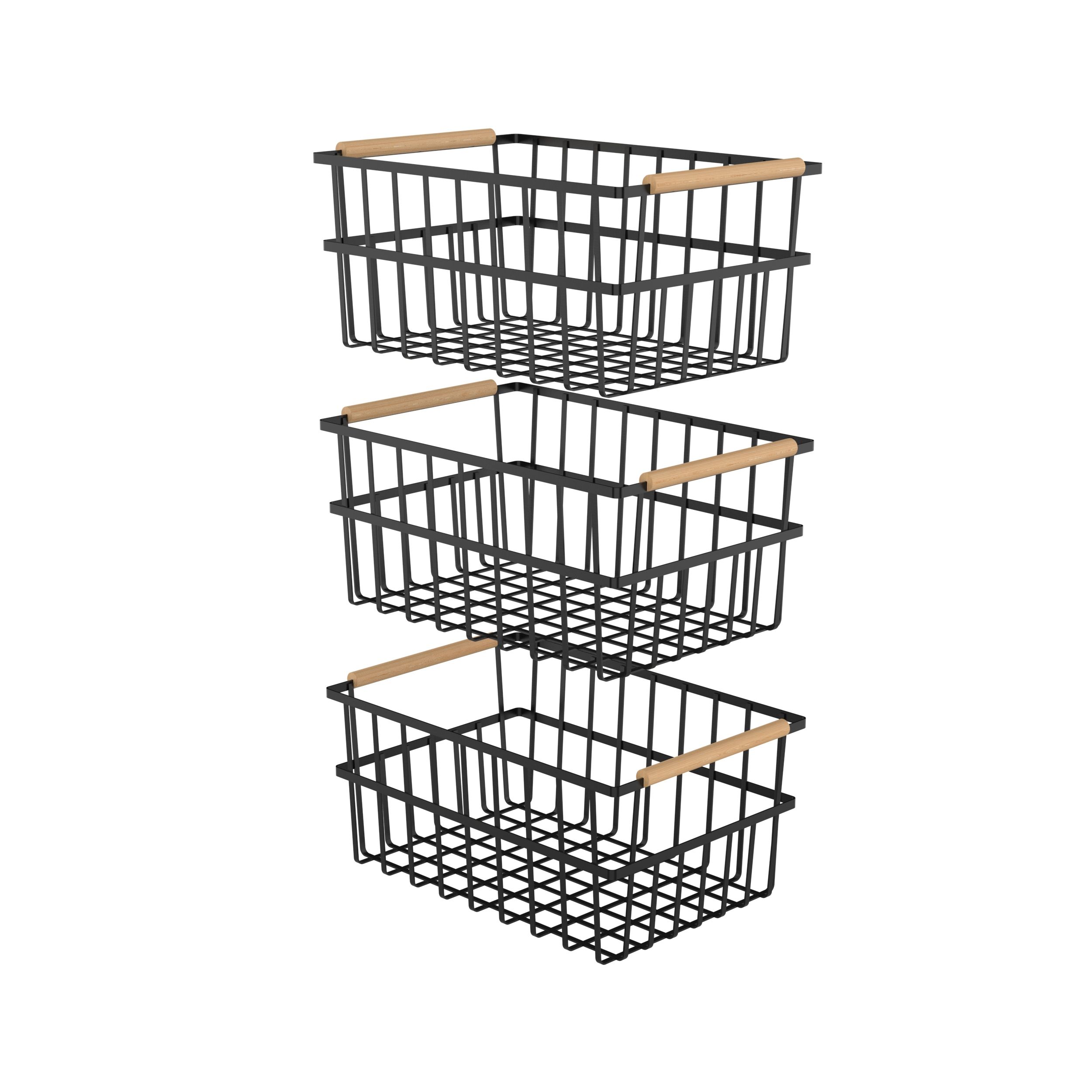 d0102h7ld6x.jpg Oceanstar Metal Wire Organizer Bin Basket with Handles; Set of 3; Black - Image 1