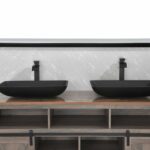 14.38" L -22.25" W -4-3/8 in. H Matte Shell Glass Rectangular Vessel Bathroom Sink in Black with Faucet and Pop-Up Drain in Matte Black - Image 2