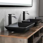 14.38" L -22.25" W -4-3/8 in. H Matte Shell Glass Rectangular Vessel Bathroom Sink in Black with Faucet and Pop-Up Drain in Matte Black - Image 12