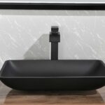 14.38" L -22.25" W -4-3/8 in. H Matte Shell Glass Rectangular Vessel Bathroom Sink in Black with Faucet and Pop-Up Drain in Matte Black - Image 14
