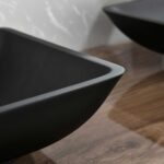 14.38" L -22.25" W -4-3/8 in. H Matte Shell Glass Rectangular Vessel Bathroom Sink in Black with Faucet and Pop-Up Drain in Matte Black - Image 17