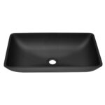 14.38" L -22.25" W -4-3/8 in. H Matte Shell Glass Rectangular Vessel Bathroom Sink in Black with Faucet and Pop-Up Drain in Matte Black - Image 18