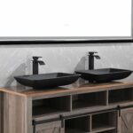14.38" L -22.25" W -4-3/8 in. H Matte Shell Glass Rectangular Vessel Bathroom Sink in Black with Faucet and Pop-Up Drain in Matte Black - Image 19