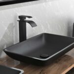 14.38" L -22.25" W -4-3/8 in. H Matte Shell Glass Rectangular Vessel Bathroom Sink in Black with Faucet and Pop-Up Drain in Matte Black - Image 20