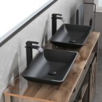 14.38" L -22.25" W -4-3/8 in. H Matte Shell Glass Rectangular Vessel Bathroom Sink in Black with Faucet and Pop-Up Drain in Matte Black - Image 4