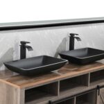 14.38" L -22.25" W -4-3/8 in. H Matte Shell Glass Rectangular Vessel Bathroom Sink in Black with Faucet and Pop-Up Drain in Matte Black - Image 6