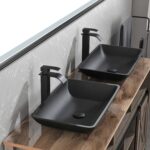 14.38" L -22.25" W -4-3/8 in. H Matte Shell Glass Rectangular Vessel Bathroom Sink in Black with Faucet and Pop-Up Drain in Matte Black - Image 9