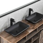 14.38" L -22.25" W -4-3/8 in. H Matte Shell Glass Rectangular Vessel Bathroom Sink in Black with Faucet and Pop-Up Drain in Matte Black - Image 10