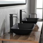 13.0" L -18.13" W -4" H Matte Shell Glass Rectangular Vessel Bathroom Sink in Black with Matte Black Faucet and Pop-Up Drain in Matte Black - Image 12