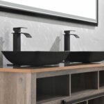 13.0" L -18.13" W -4" H Matte Shell Glass Rectangular Vessel Bathroom Sink in Black with Matte Black Faucet and Pop-Up Drain in Matte Black - Image 13