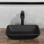 13.0" L -18.13" W -4" H Matte Shell Glass Rectangular Vessel Bathroom Sink in Black with Matte Black Faucet and Pop-Up Drain in Matte Black - Image 18