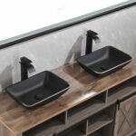 13.0" L -18.13" W -4" H Matte Shell Glass Rectangular Vessel Bathroom Sink in Black with Matte Black Faucet and Pop-Up Drain in Matte Black - Image 4