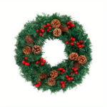 24 Inch 30 LED Prelit Christmas Wreath Artificial Christmas Wreaths for Front Door 160 Branches 5 Pinecones 30 Red Berried Battery Oper