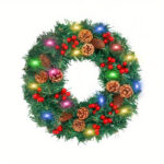 24 Inch 30 LED Prelit Christmas Wreath Artificial Christmas Wreaths for Front Door 160 Branches 5 Pinecones 30 Red Berried Battery Oper - Image 3