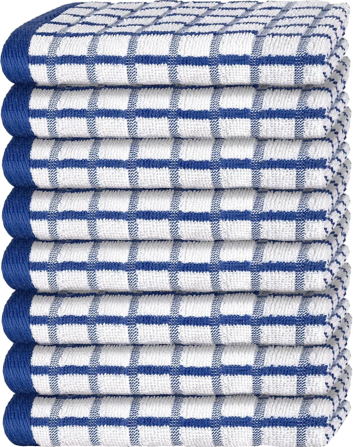 d0102hevbtt.jpg Premium Dish Towels for Kitchen with Hanging Loop 8 Pack Heavy Duty Absorbent 100% Cotton 410 GSM Terry Kitchen Towels 16x26 in Blue - Image 1