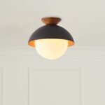13.5 in. 1-Light Wood Gold Leaf Dome Semi-Flush Mount Light with Opal Glass Globe - 13.5 in. W x 11.4 in. H - Gold Leaf/White - Image 2