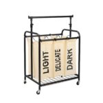 Oceanstar 3-Bag Rolling Laundry Sorter with Adjustable Hanging Bar, White - Image 2