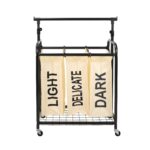 Oceanstar 3-Bag Rolling Laundry Sorter with Adjustable Hanging Bar, White