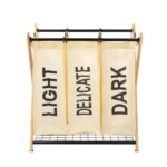 Oceanstar X-Frame Bamboo 3-Bag Laundry Sorter, White - Image 2