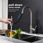 Single Handle High Arc Brushed Nickel Pull out Kitchen Faucet,Single Level Stainless Steel Kitchen Sink Faucets with Pull down Sprayer - Image 2