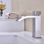 Single Handle Waterfall Bathroom Vanity Sink Faucet with Extra Large Rectangular Spout, Brushed Nickel - Image 2