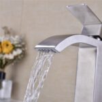 Single Handle Waterfall Bathroom Vanity Sink Faucet with Extra Large Rectangular Spout, Brushed Nickel - Image 3