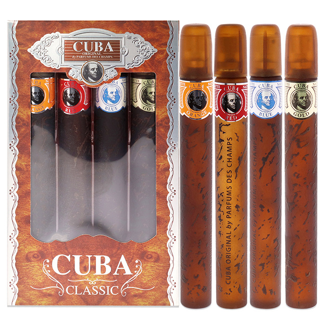 d0102hi61bu.jpg Cuba by Cuba for Men - 4 Pc Gift Set 1.17oz Cuba Gold, 1.17oz Cuba Blue, 1.17oz Cuba Red, 1.17oz Cuba Orange - Image 1