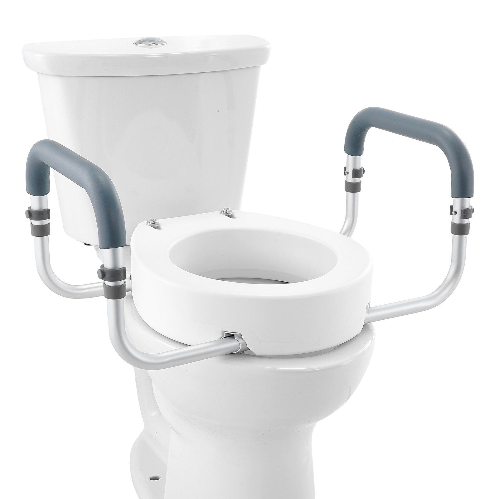 d0102hpc3yx.jpg VEVOR Raised Toilet Seat, 3.5" Height Raised, 300 lbs Weight Capacity, for Standard Round Toilet, Aluminum Handrail, with EVA Armrest Padding, for Elderly, Handicap, Patient, Pregnant, Medical - Image 1
