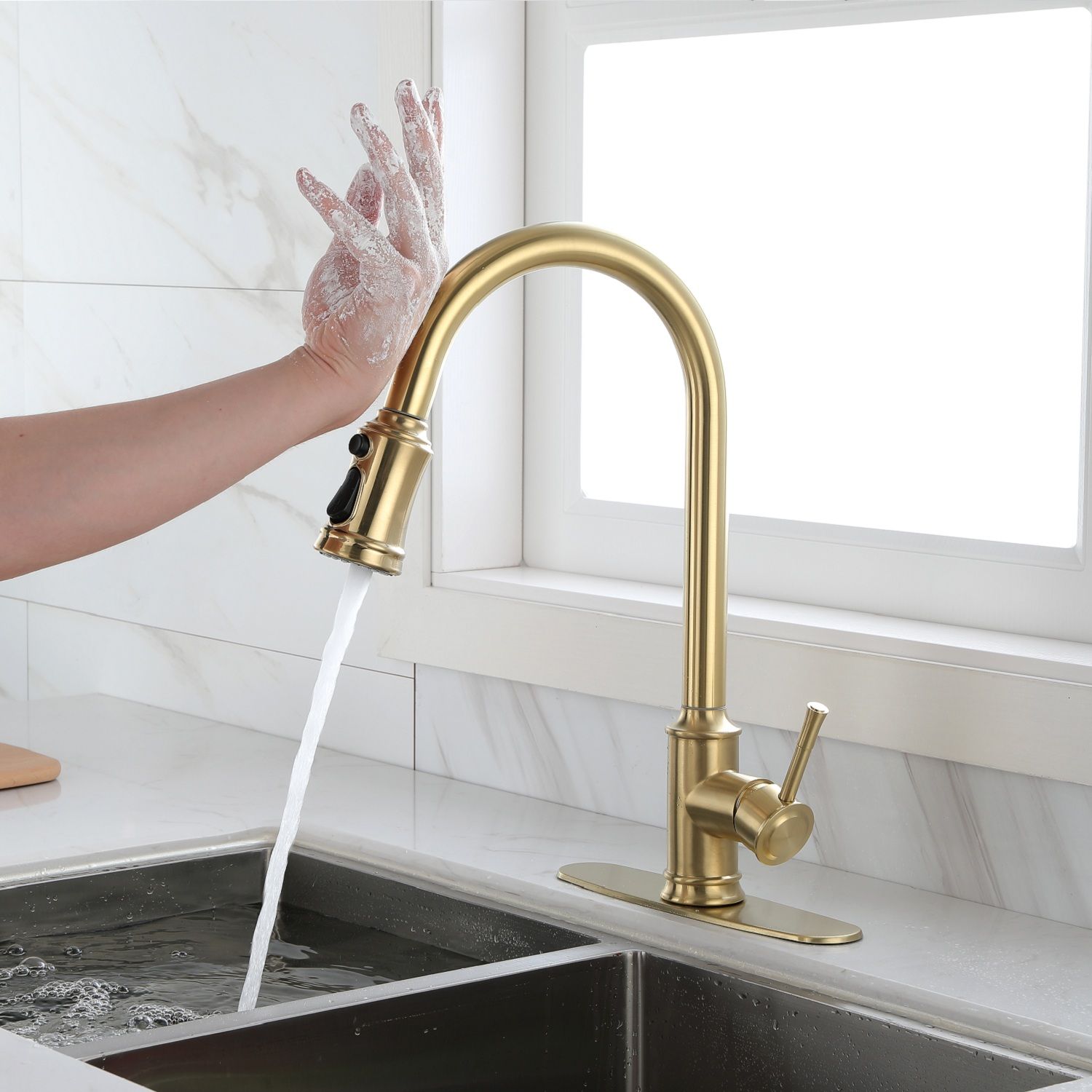 d0102hpitdg.jpg Touch Kitchen Faucet with Pull Down Sprayer,Single Handle High Arc Pull out Kitchen Faucet,Single Level Stainless Steel Kitchen Sink Faucets with Pull down Sprayer - Image 1