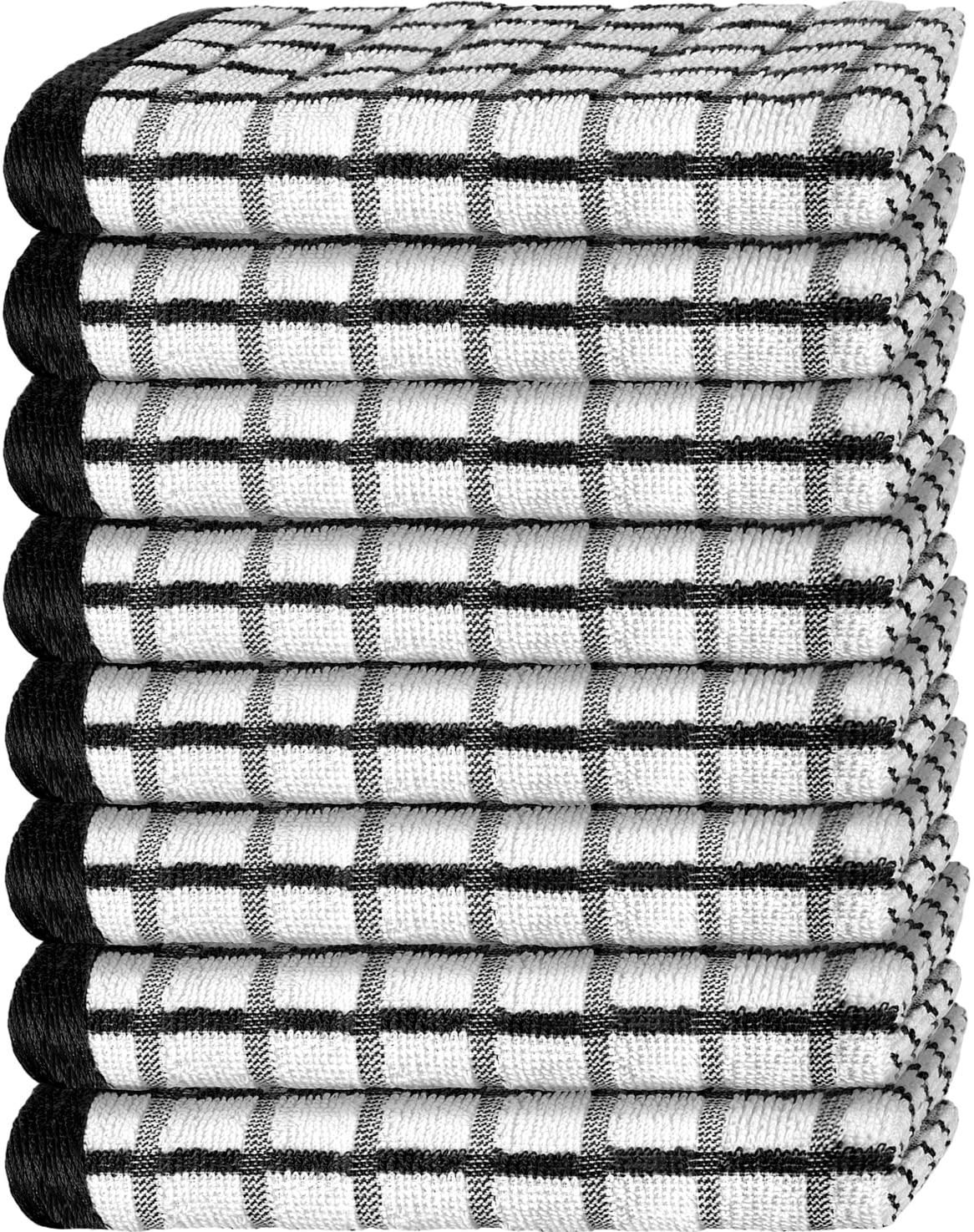 d0102hpj41x.jpg Premium Dish Towels for Kitchen with Hanging Loop 8 Pack Heavy Duty Absorbent 100% Cotton 410 GSM Terry Kitchen Towels 16x26 inch Black - Image 1