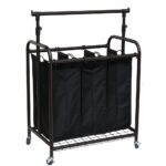 Oceanstar 3-Bag Rolling Laundry Sorter with Adjustable Hanging Bar, Bronze - Image 4