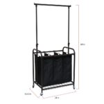Oceanstar 3-Bag Rolling Laundry Sorter with Adjustable Hanging Bar, Bronze - Image 6