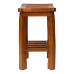 Oceanstar Solid Wood Spa Shower Bench with Storage Shelf, Teak Color Finish - Image 3