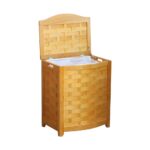 Oceanstar Natural Finished Bowed Front Veneer Laundry Wood Hamper with Interior Bag BHV0100N - Image 2