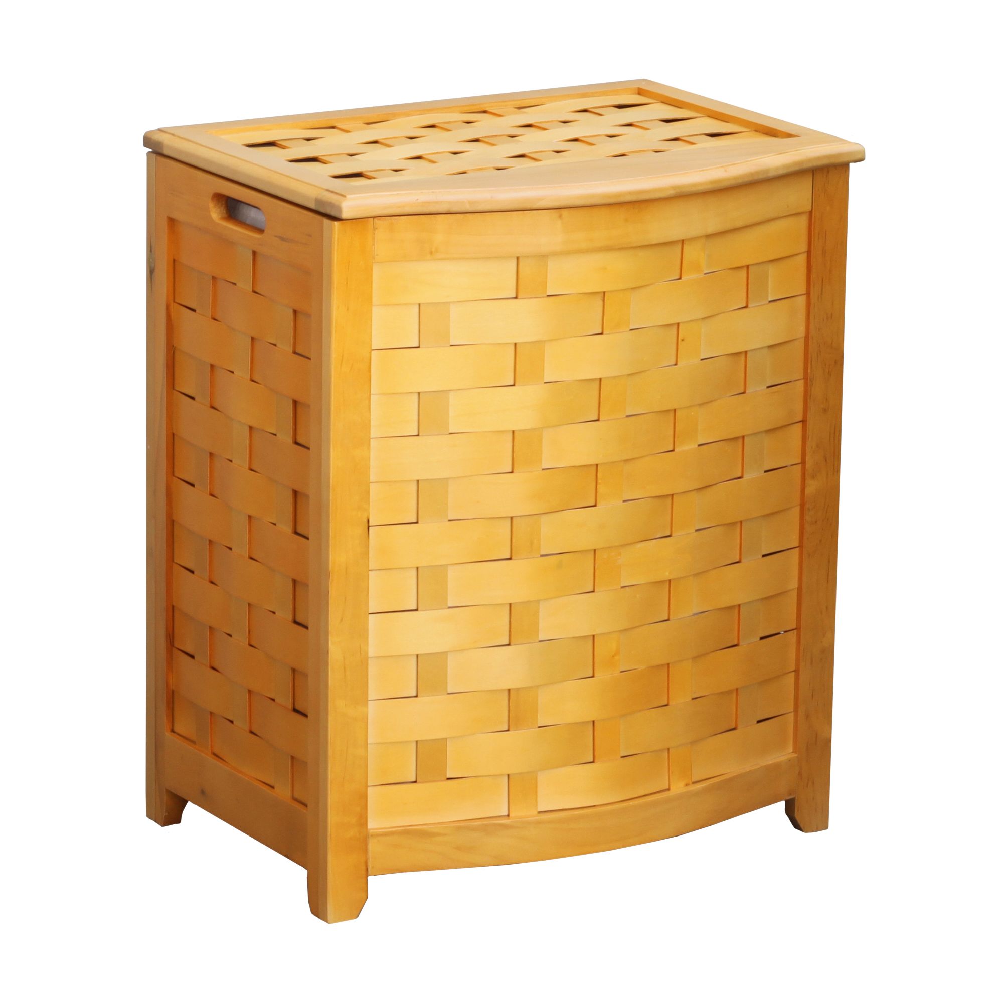 d0102hpyr5v.jpg Oceanstar Natural Finished Bowed Front Veneer Laundry Wood Hamper with Interior Bag BHV0100N - Image 1