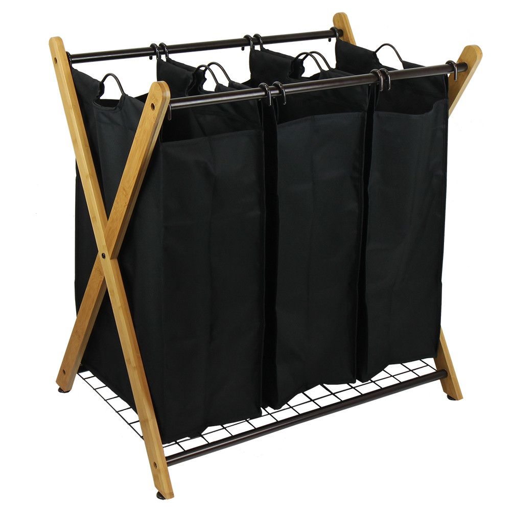 d0102hpyrxa.jpg Oceanstar X-Frame Bamboo 3-Bag Laundry Sorter - Image 1