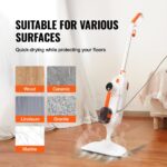 VEVOR Steam Mop, 8-in-1 Hard Wood Floor Cleaner with 7 Replaceable Brush Heads, for Various Hard Floors, Like Ceramic, Granite, Marble, Linoleum, Natural Floor Mop with 2 pcs Machine Washable Pads - Image 6