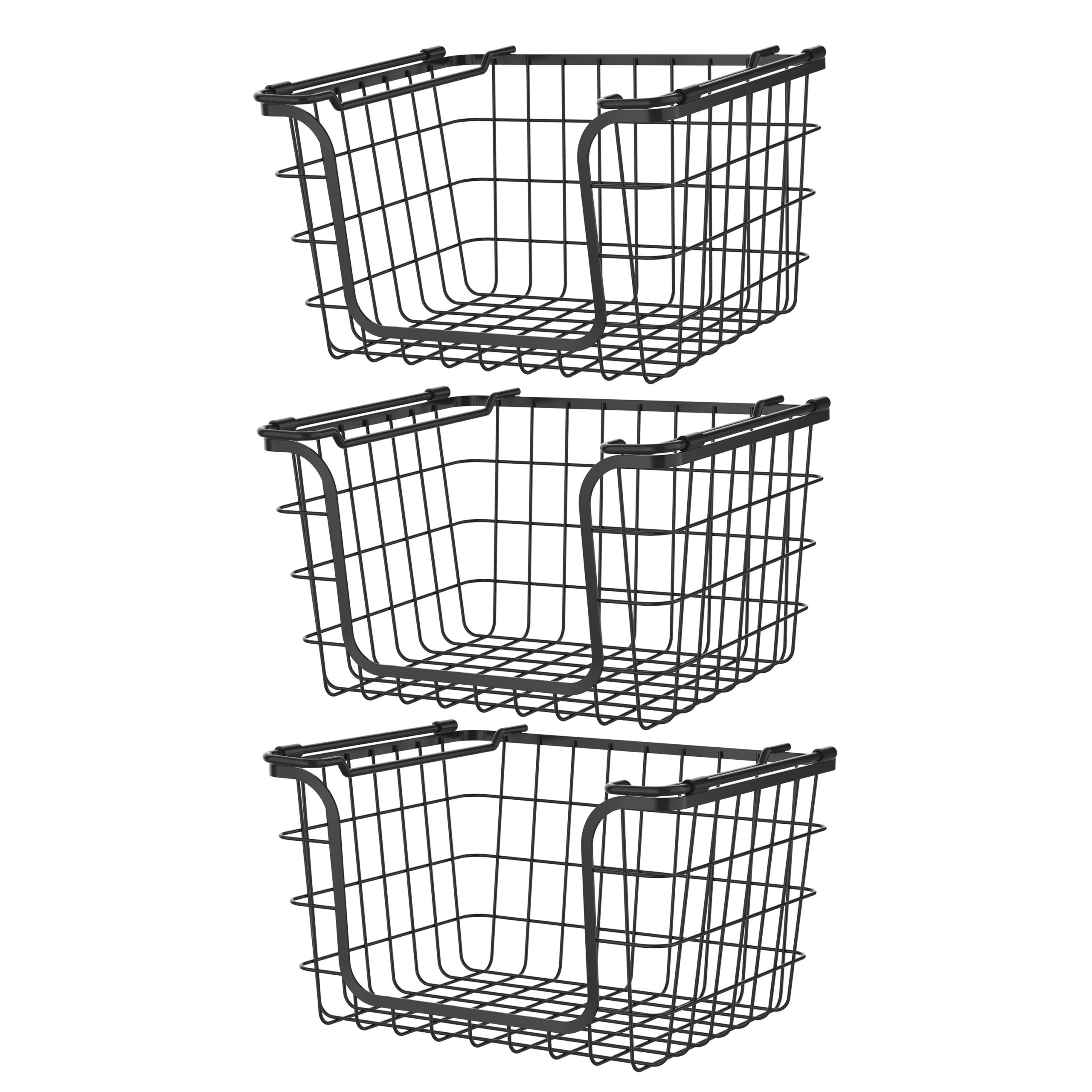 d0102hxn18x.jpg Oceanstar Stackable Metal Wire Storage Basket Set for Pantry, Countertop, Kitchen or Bathroom – Black, Set of 3 - Image 1