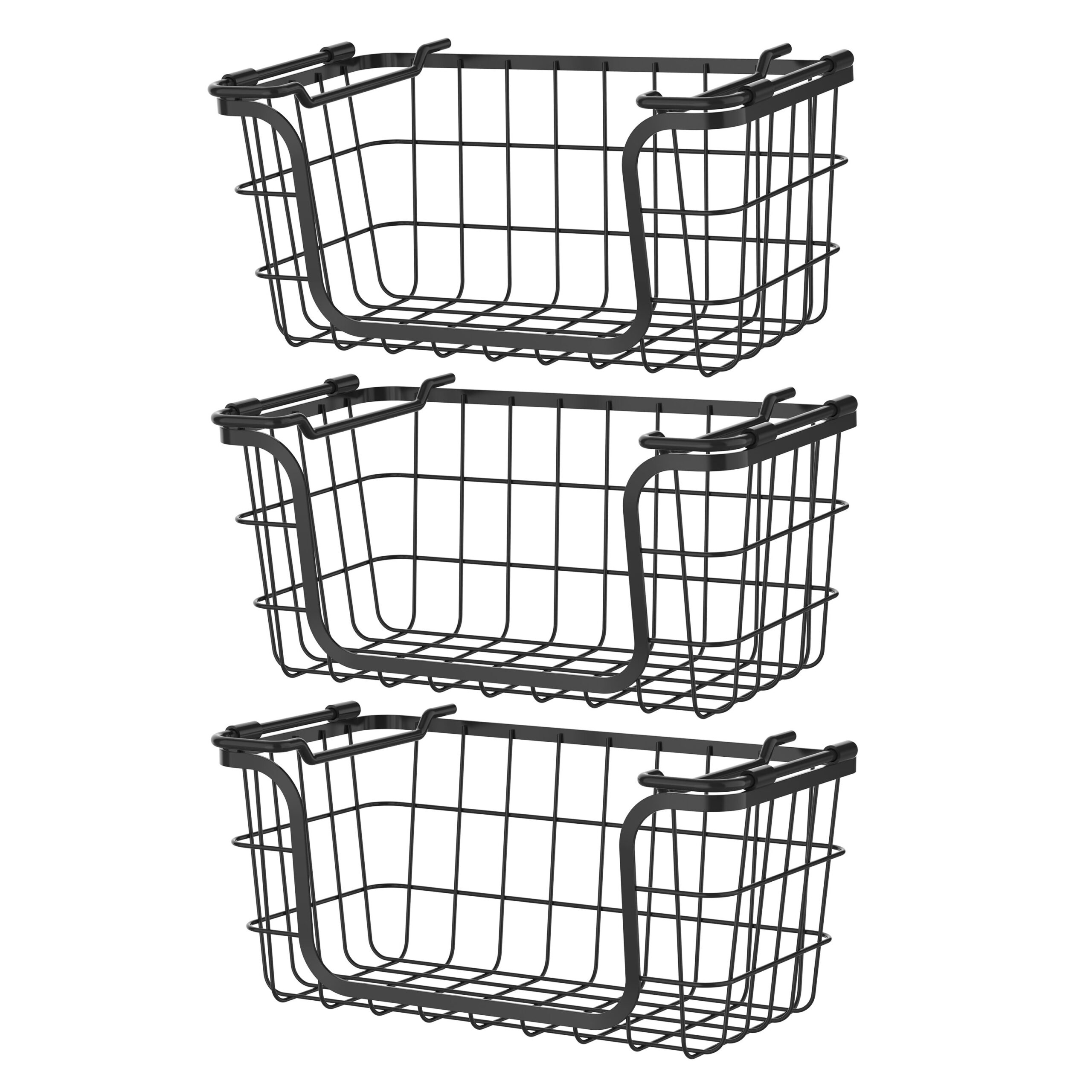 d0102hxn1z8.jpg Oceanstar Stackable Metal Wire Storage Basket Set for Pantry, Countertop, Kitchen or Bathroom – Black, Set of 3 - Image 1