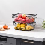 Oceanstar Stackable Metal Wire Storage Basket Set for Pantry, Countertop, Kitchen or Bathroom – Black, Set of 2 - Image 8