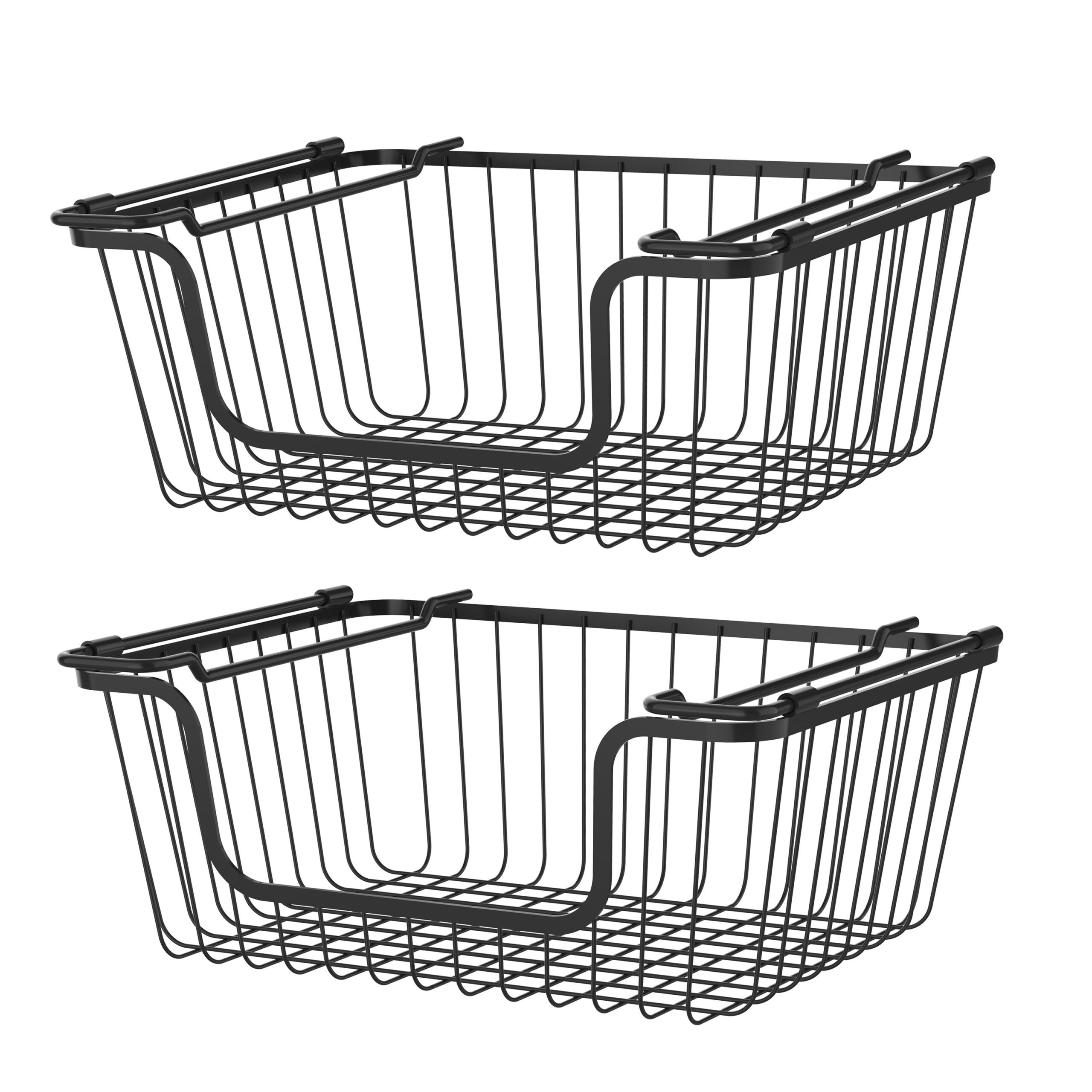 d0102hxn1zj.jpg Oceanstar Stackable Metal Wire Storage Basket Set for Pantry, Countertop, Kitchen or Bathroom – Black, Set of 2 - Image 1