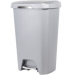 12.1 Gallon Trash Can, Plastic Soft Close Step On Kitchen Trash Can, Gray