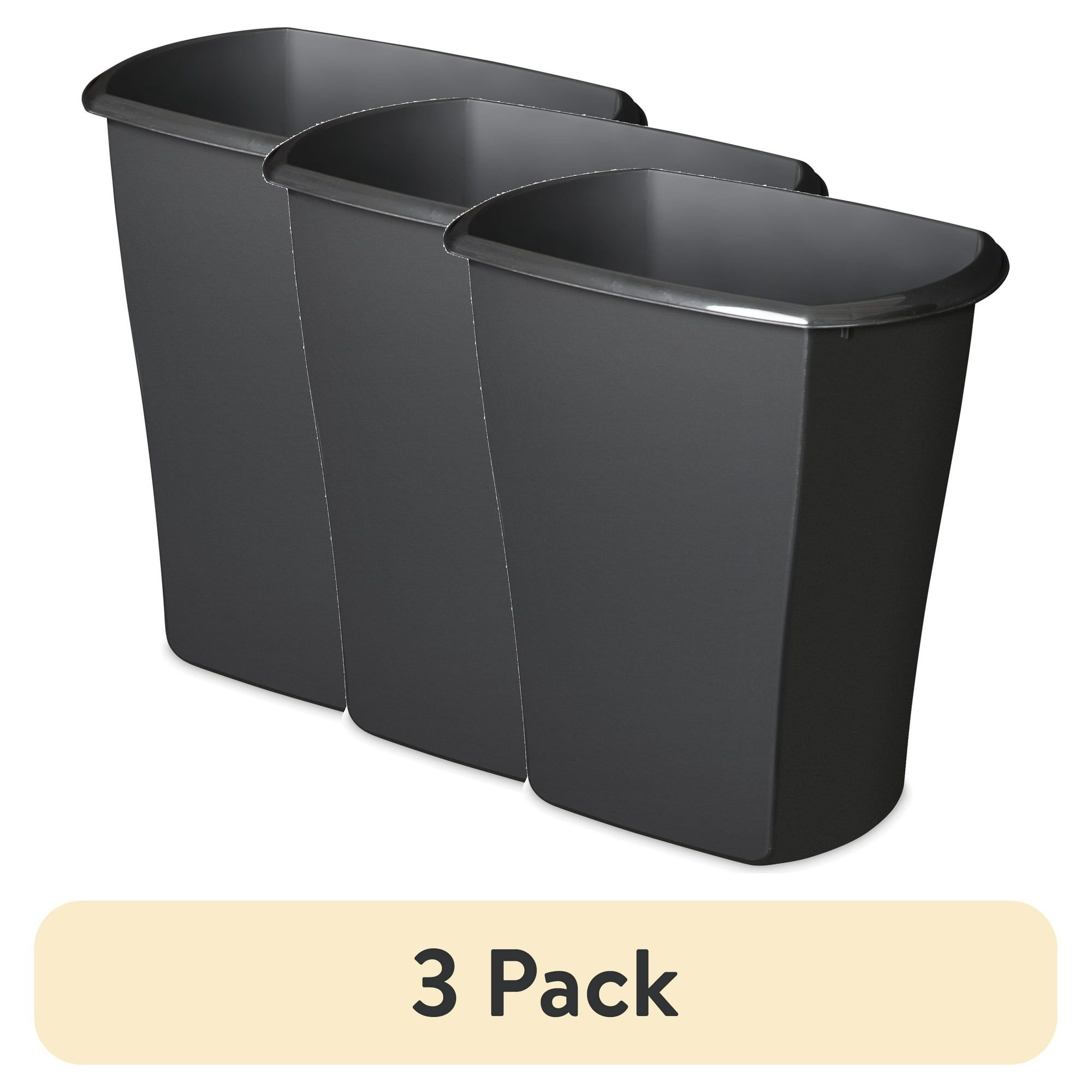 d0102x3839g.jpg (3 pack) 10 Gallon Rectangular Wastebasket, Large Open Plastic Trash Can for Kitchen, Black - Image 1