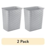 (2 pack) 3.4 Gallon Weave Wastebasket, Décor Trash Can and Space Efficient Shape, Light Gray