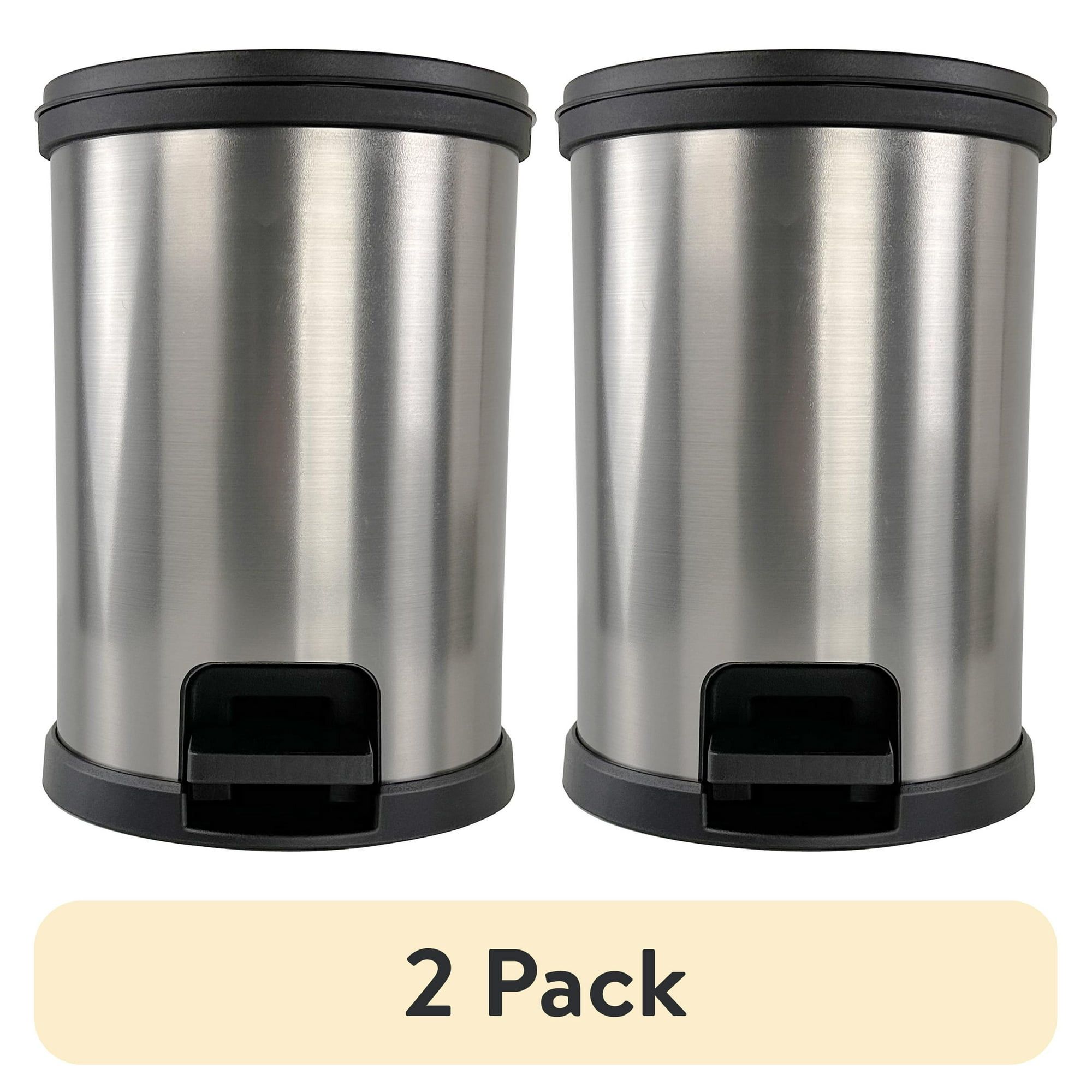 d0102x383ga.jpg (2 pack) Bathroom Trash Can, 1.5 Gallon, Plastic Round Step Garbage Bin, Silver - Image 1