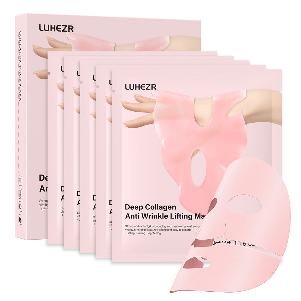 d0102x388lv.jpg 5 SHEETS/BOX Deep Collagen Anti Wrinkle Lifting Mask Pink to Transparent Collagen Mask Skincare Facial Masks for Women Skin Care Brightening Tone Correction % Radiance - Image 1