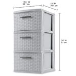 3 Drawer Weave Tower, Plastic Decor Drawers with Pull Handles, Gray - Image 2